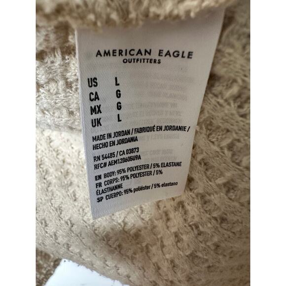 American Eagle Size Large Waffle Knit Layering Cardigan Beige Tan Loungewear - Picture 7 of 10